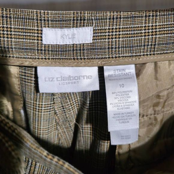 Liz Claiborne Kylie Pants, Stain Resistance, Size 10, Tan Plaid - Picture 3 of 4